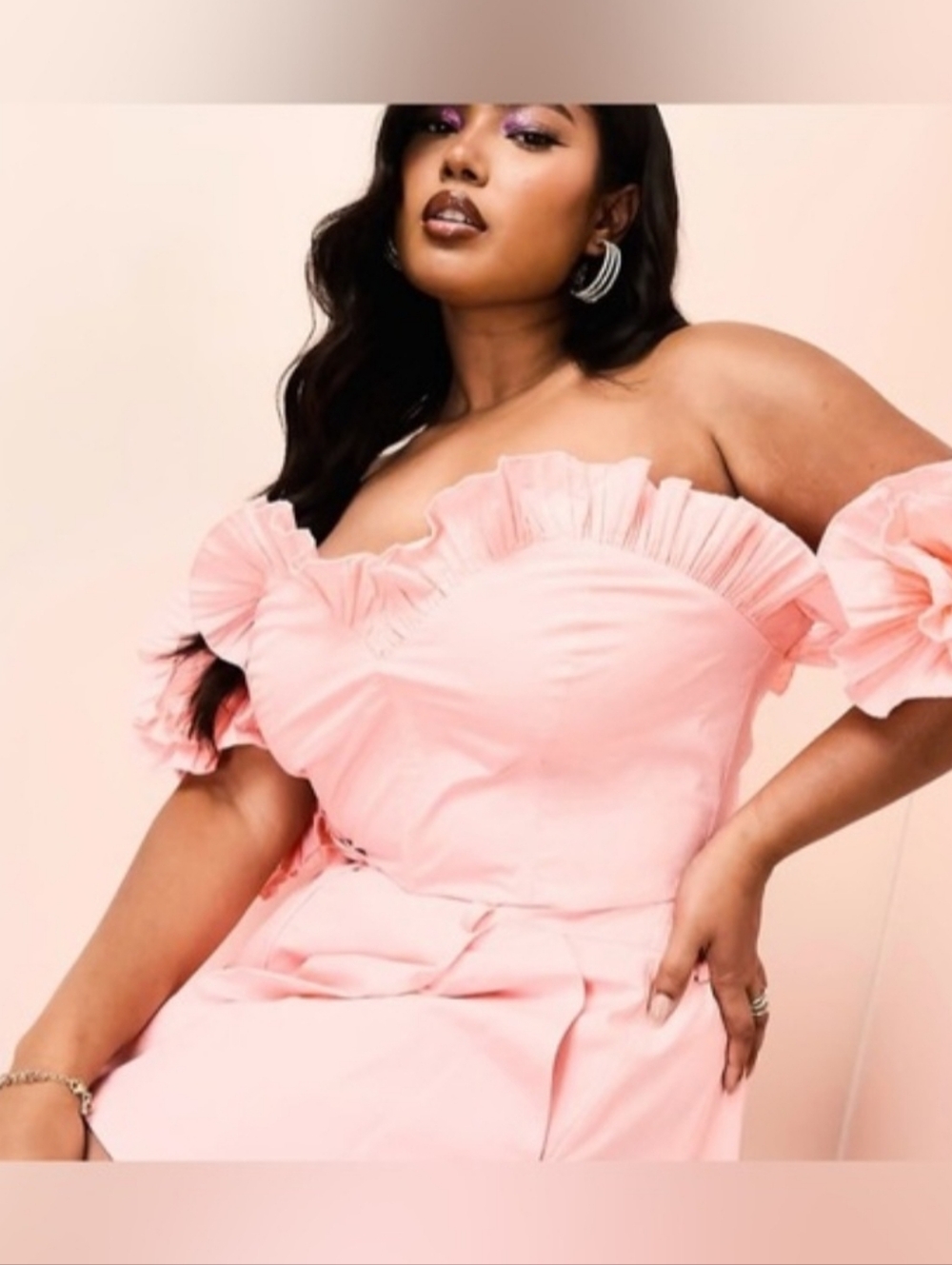 Asos LUXE Elegant Ruffle Pink Off-Shoulder blouse size 10 NWT